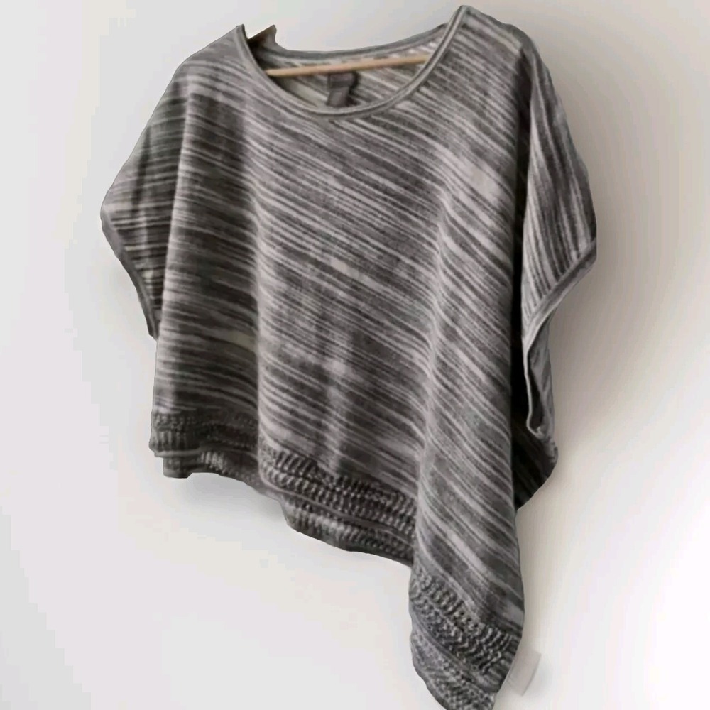 Chico's Women's OS‎ Gray Assymetrical Top Sweater Cotton Blend Coastal Beachy